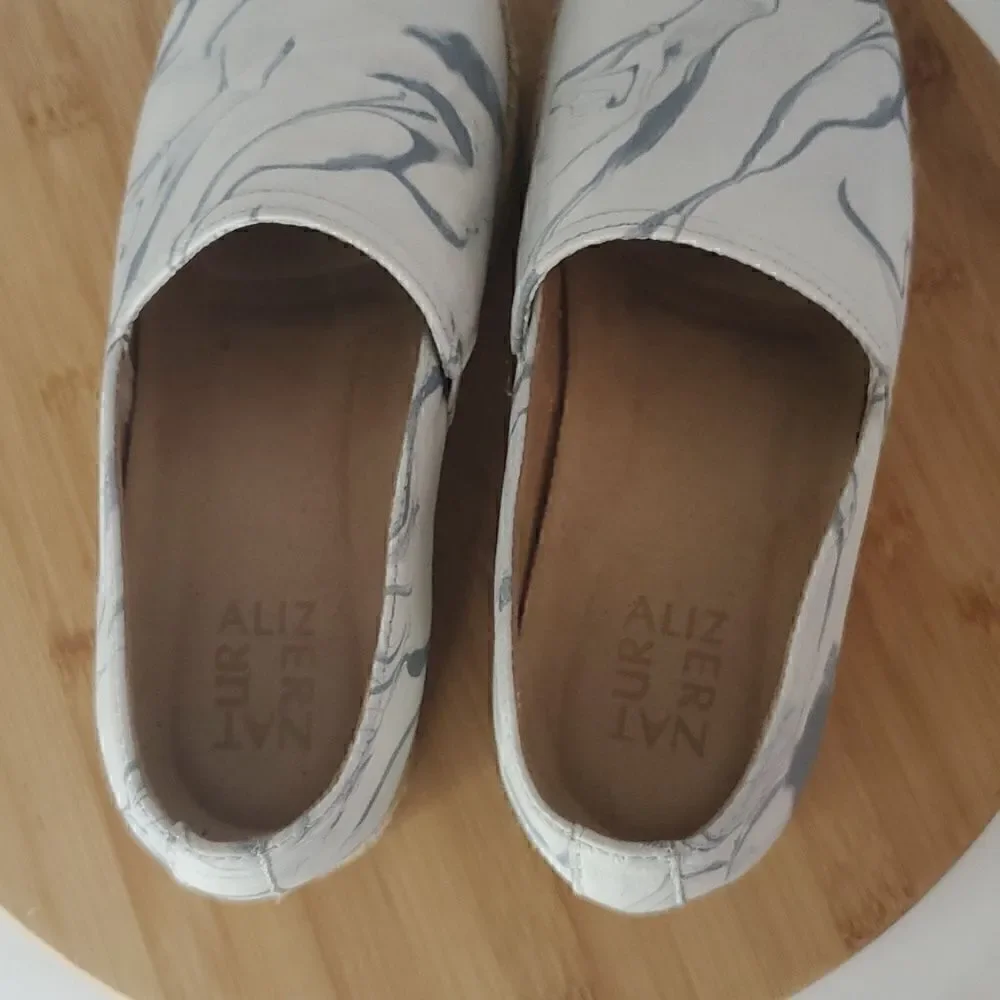 Naturalizer Thea Blue Marble Leather Espadrille Platform Shoes Size 7W